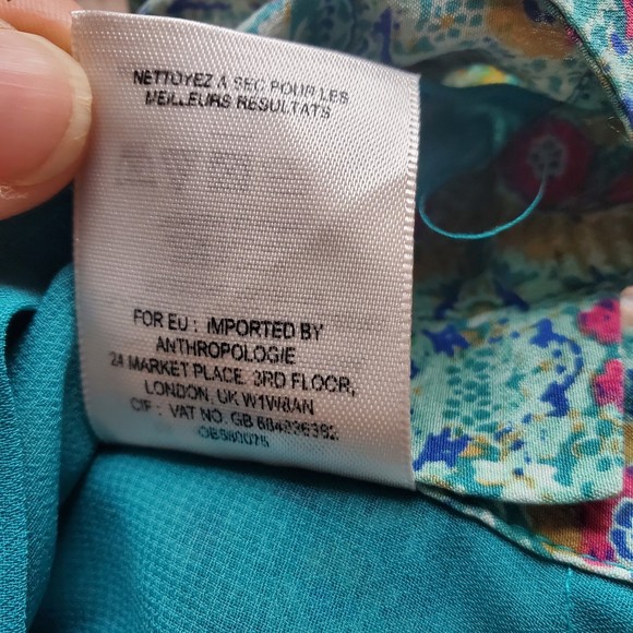 Maeve Anthropologie size 0 /XS Meret Tunic Silk Green Floral Paisley Tank Top - Picture 9 of 9